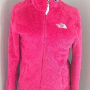 North face hot pink fuzzy zip up sweater